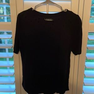 Black cotton short sleeves t shirt with velvet polka dots